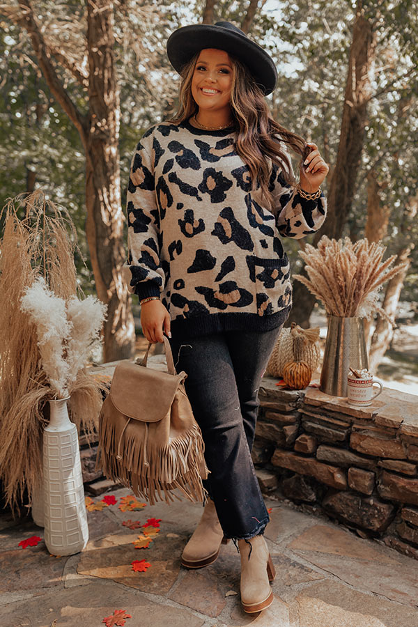 Starts With Love Leopard Sweater In Light Birch Curves