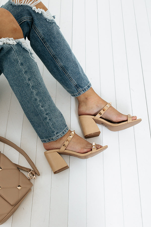 The Gianna Studded Faux Leather Heel In Tan