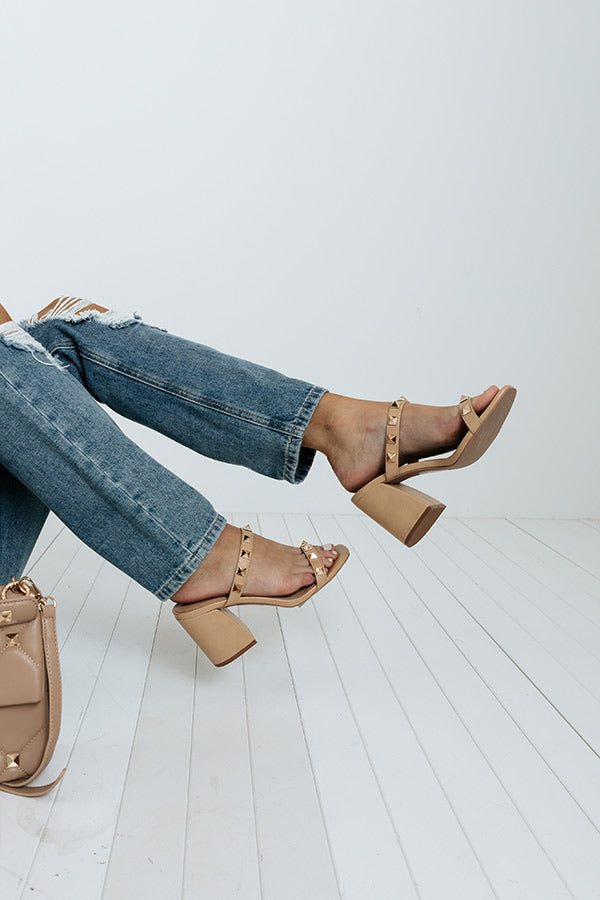 The Gianna Studded Faux Leather Heel In Tan