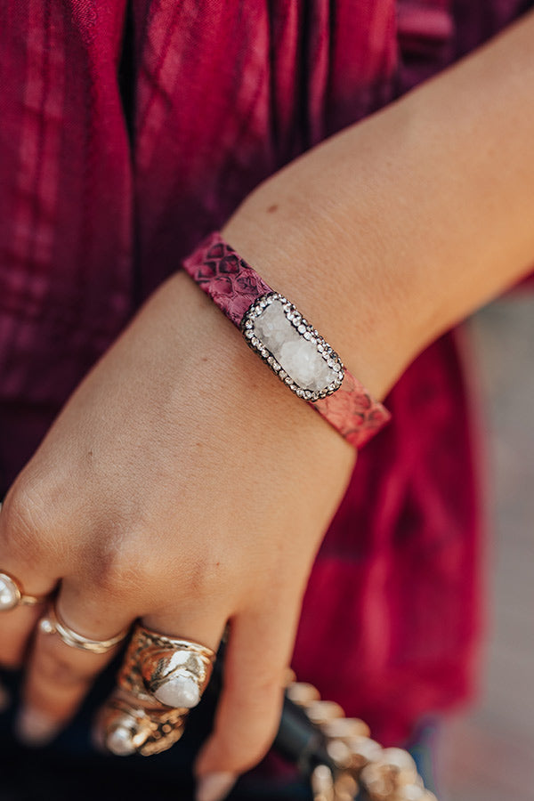 Lovely Lane Druzy Snake Print Cuff Bracelet In Wine