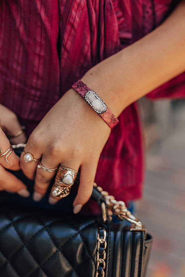 Lovely Lane Druzy Snake Print Cuff Bracelet In Wine