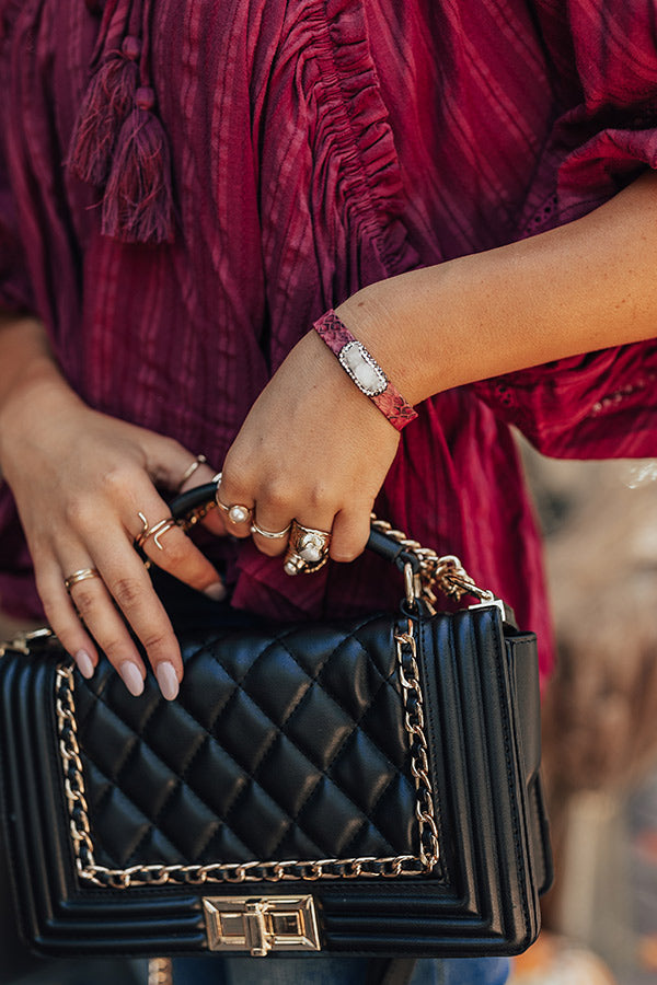 Lovely Lane Druzy Snake Print Cuff Bracelet In Wine