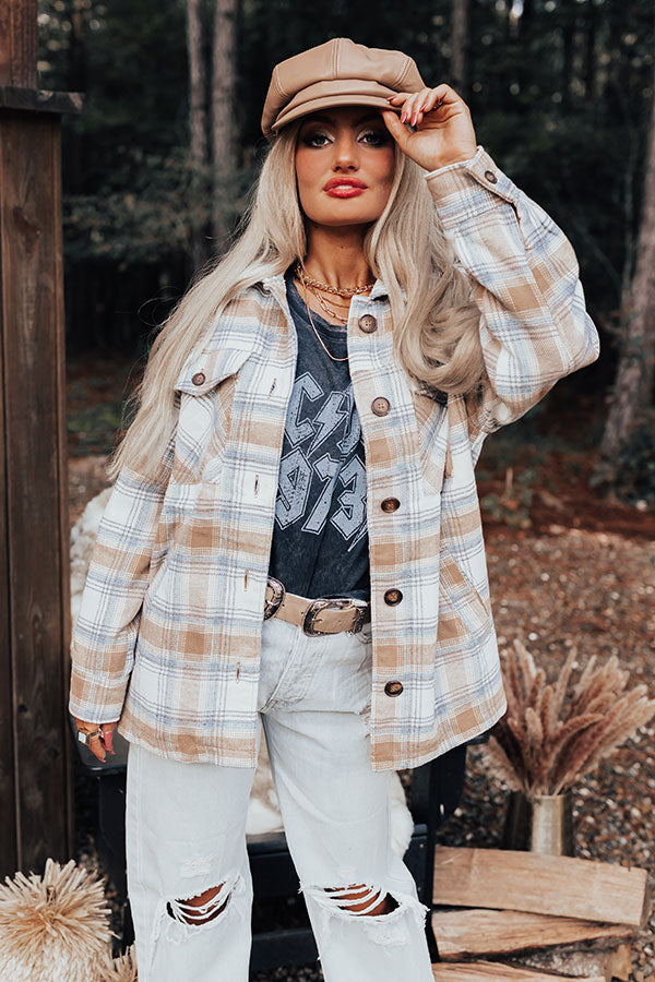 Cozy Up In Carolina Plaid Jacket In Iced Latte