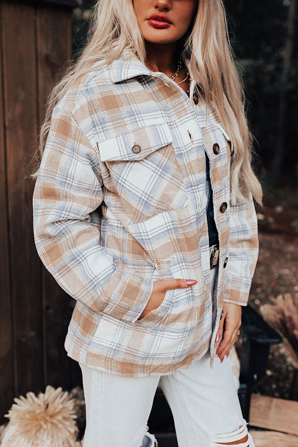 Cozy Up In Carolina Plaid Jacket In Iced Latte