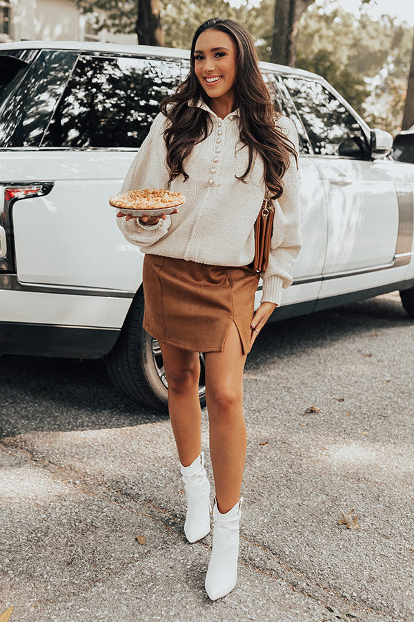 The Nashville Faux Suede Skirt in Brown