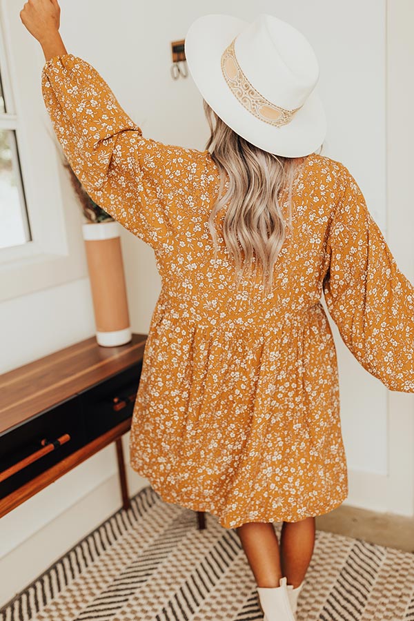 Keep Smiling Floral Shift Dress in Dark Mustard