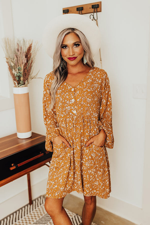 Keep Smiling Floral Shift Dress in Dark Mustard