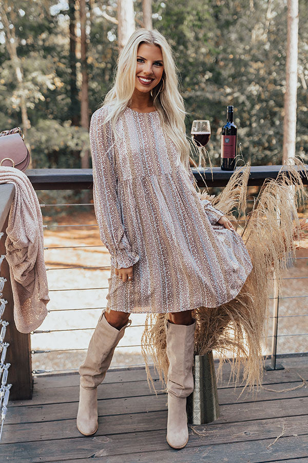 Path To Love Floral Babydoll Dress In Taupe