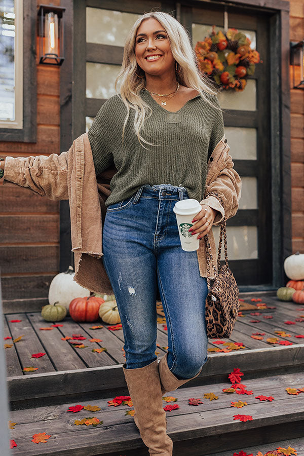 Cozy Cottage Knit Top In Olive Image - 1