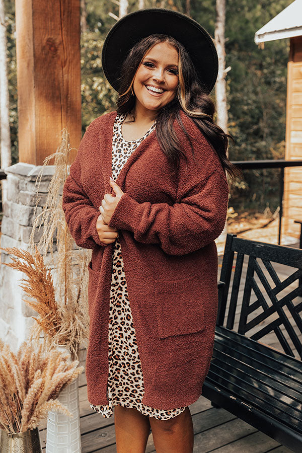 Pumpkin Spice Addict Cardigan In Rust Curves