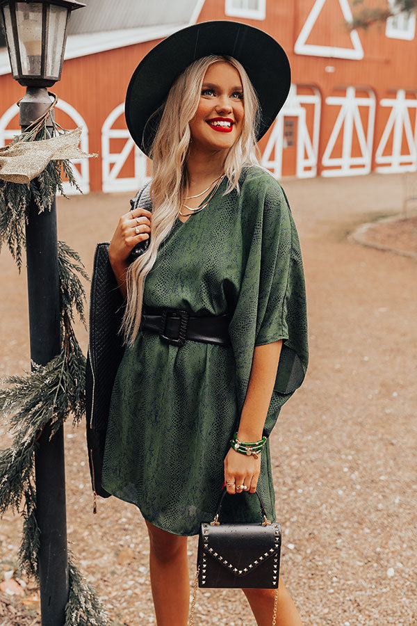 Spotlight Romance Snake Print Dress in Hunter Green Spotlight Romance Snake Print Dress in Hunter Green