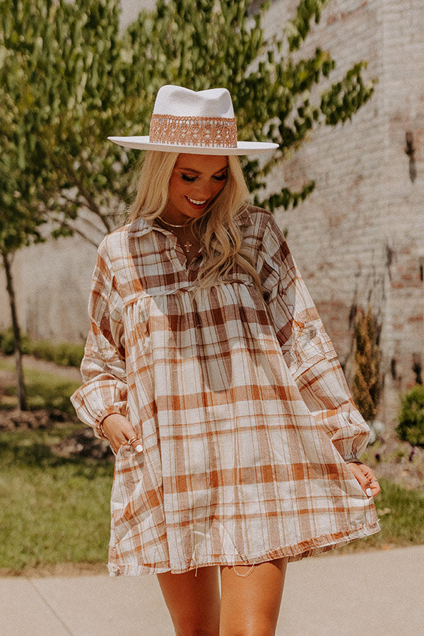 Soho Sweetness Plaid Babydoll Dress in Camel Soho Sweetness Plaid Babydoll Dress in Camel