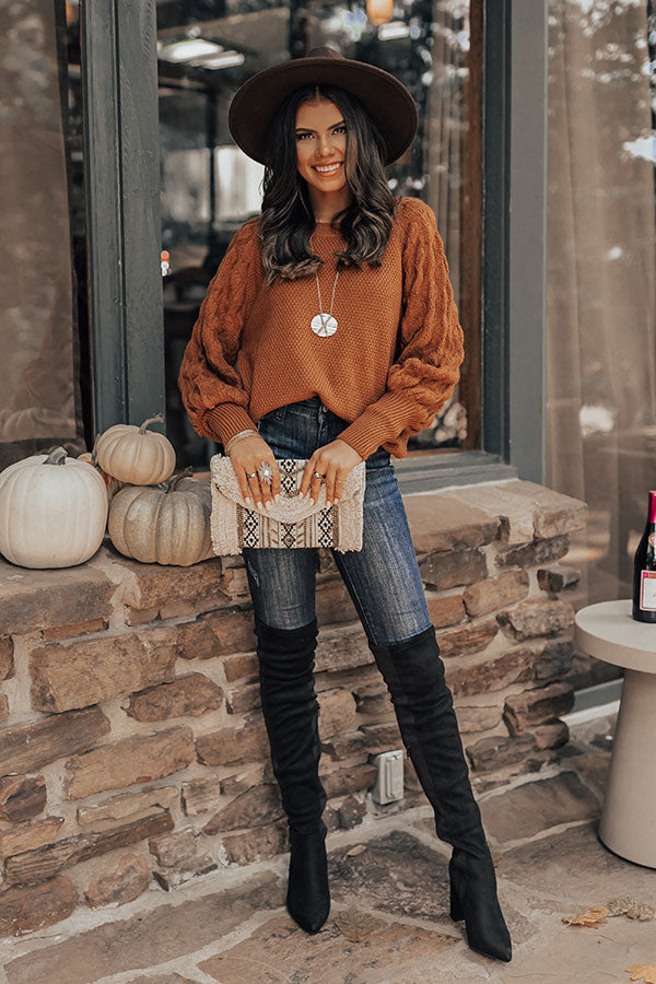 Rooftop Bash Knit Sweater In Dark Camel