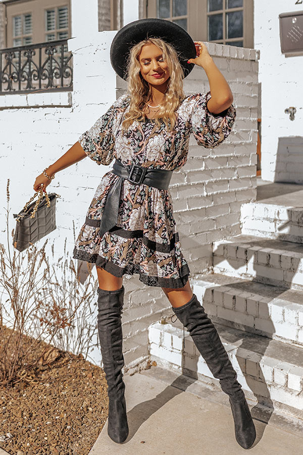 The Amie Floral Shift Dress in Black