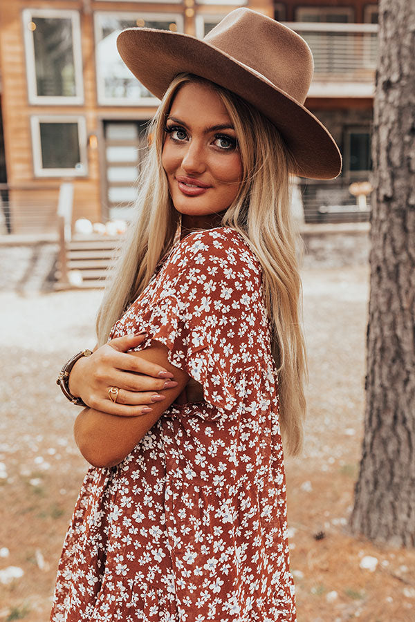 Thankful Babe Floral Shift Dress In Rust