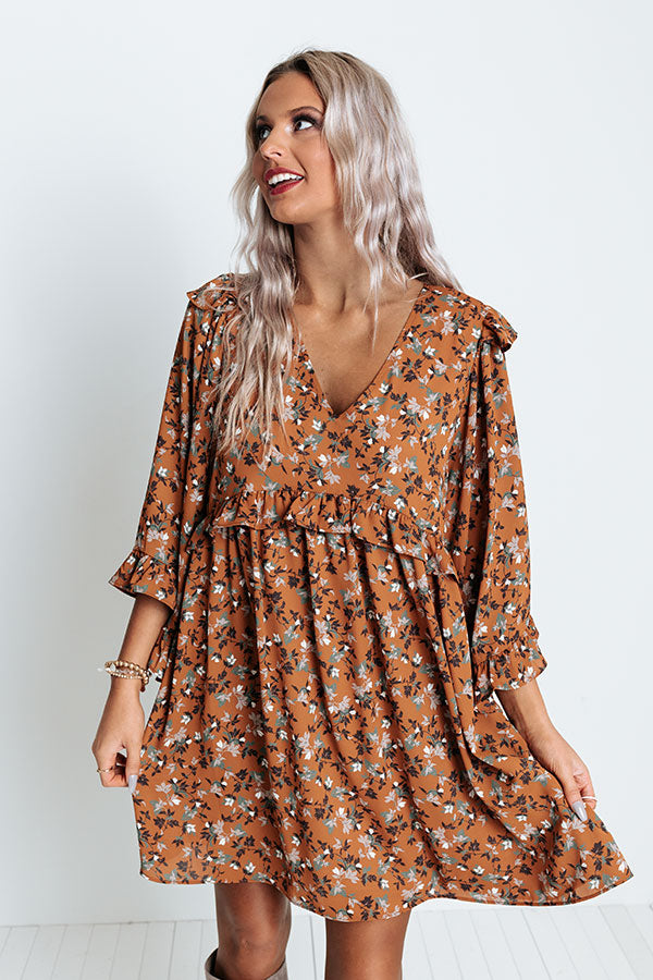 Downtown Dallas Floral Dress in Dark Camel • Impressions Online Boutique