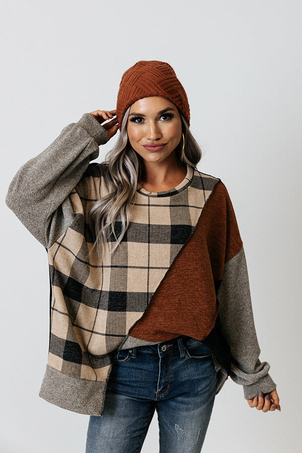 Espressos On Me Plaid Color Block Top Image - 1