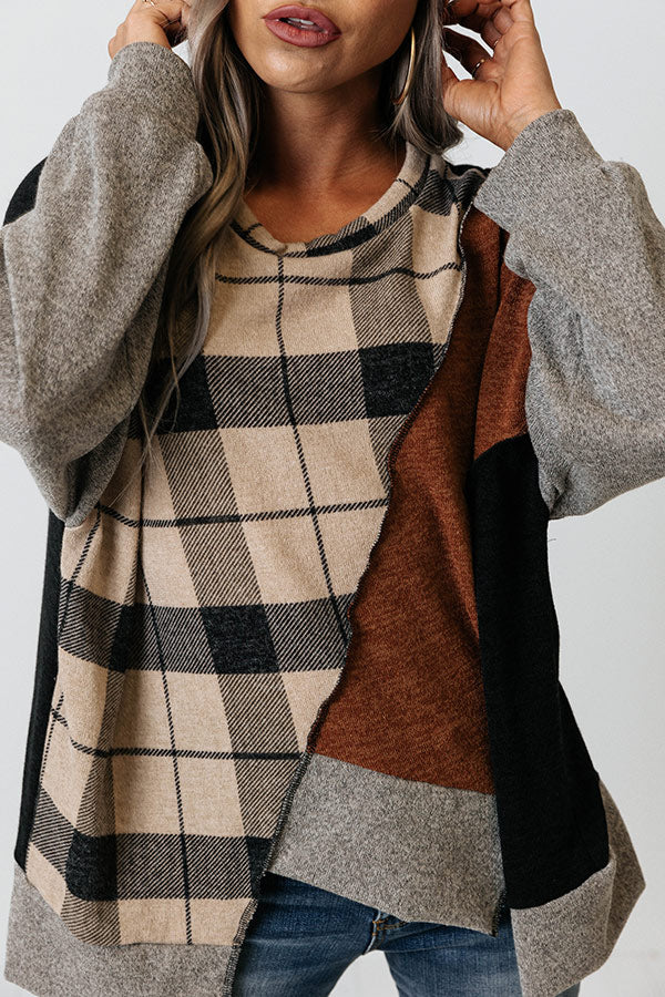 Espressos On Me Plaid Color Block Top Image - 1