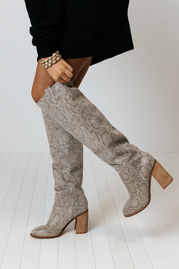 The Gracelynn Snake Print Thigh High Boot In Birch