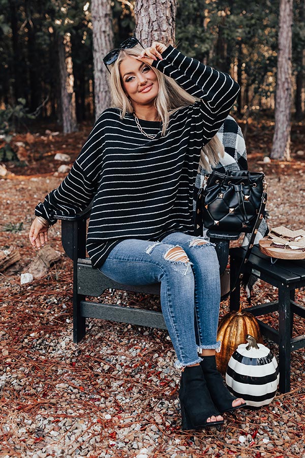 Simply At Ease Striped Sweater In Black