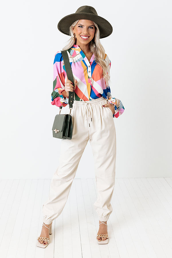 Living Downtown Faux Leather Joggers In Cream