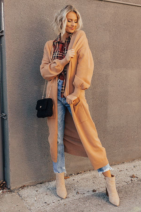 Cozy Honey Duster Cardigan In Camel