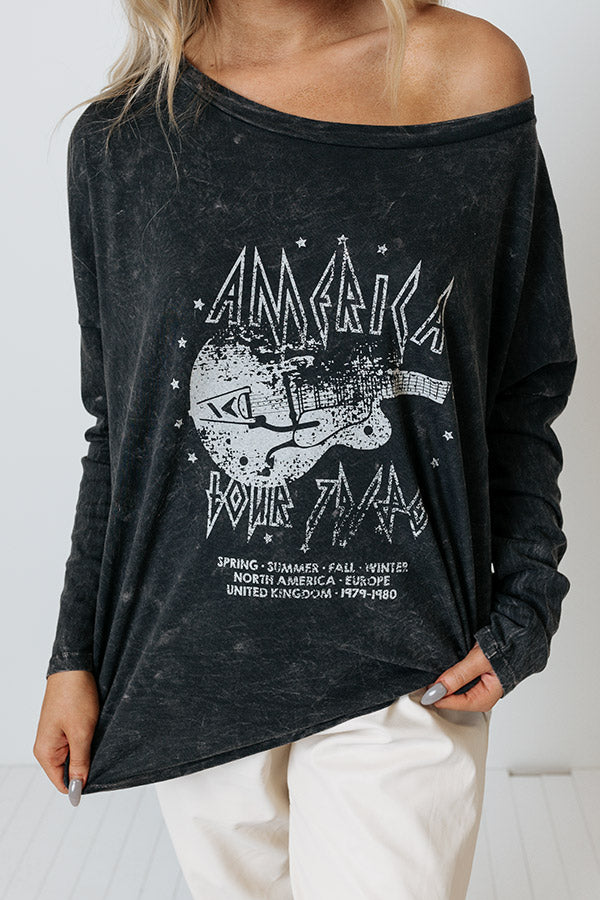 Rock America Vintage-Wash Long Sleeve Graphic Tee Image - 1