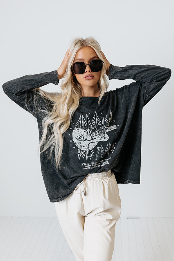 Rock America Vintage-Wash Long Sleeve Graphic Tee Image - 1