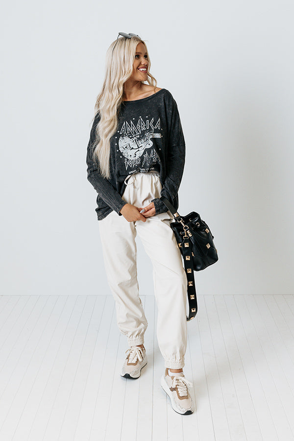 Rock America Vintage-Wash Long Sleeve Graphic Tee Image - 1