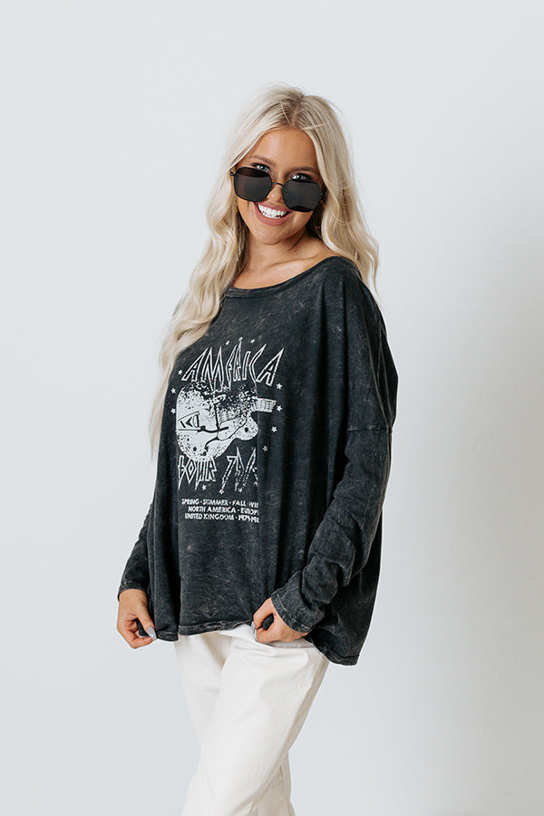 Rock America Vintage-Wash Long Sleeve Graphic Tee Image - 1