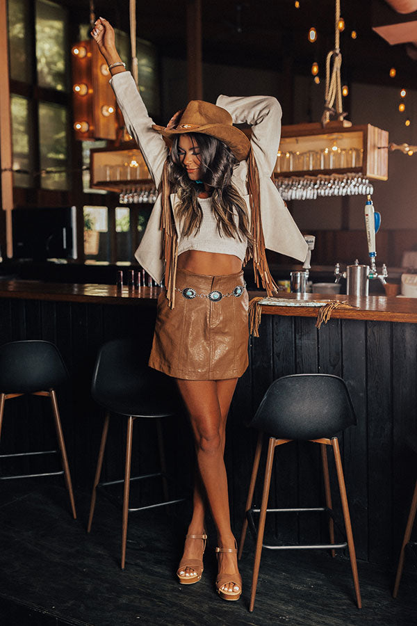 The Penny Faux Leather Skirt In Brown