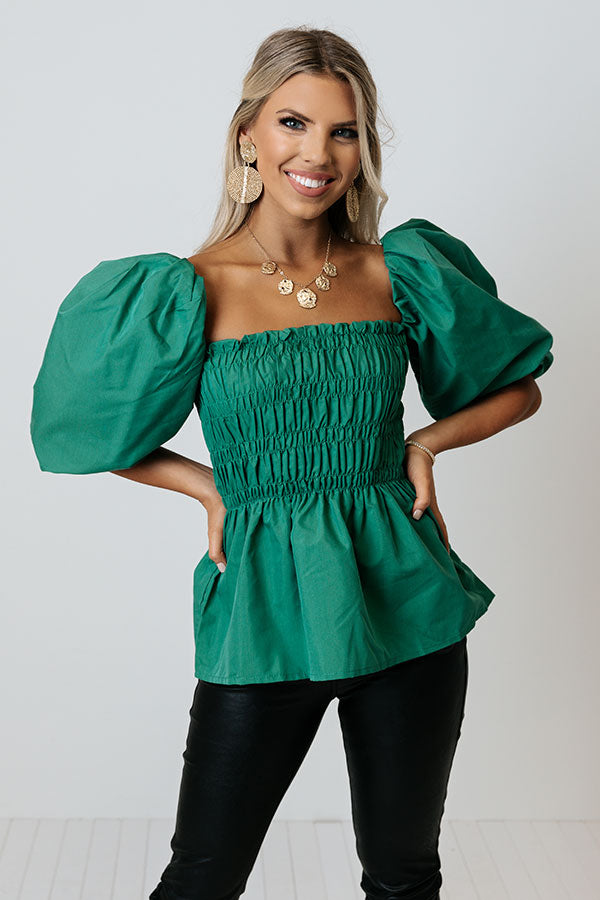 Perfect Charade Smocked Top In Jade