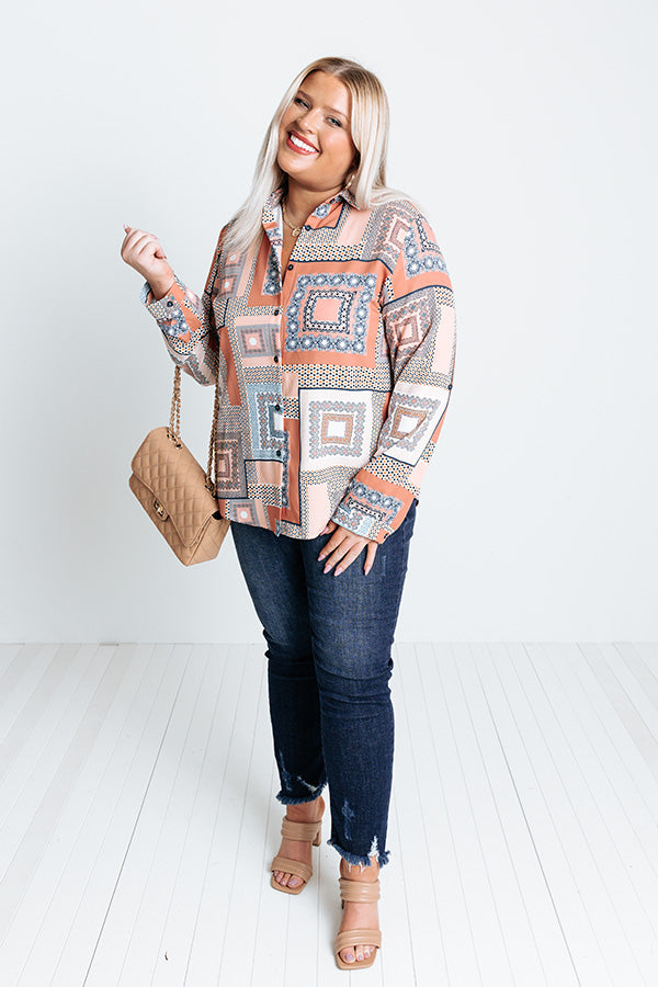 Chic On The Scene Button Up Top In Light Rust Curves