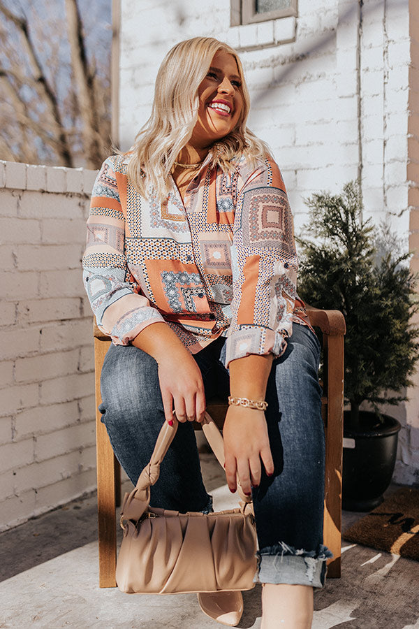 Chic On The Scene Button Up Top In Light Rust Curves