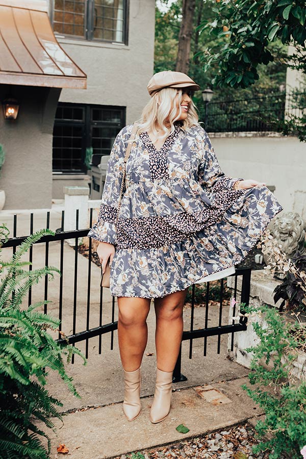 Fall Delight Floral Babydoll Dress In Navy Curves Fall Delight Floral Babydoll Dress In Navy Curves