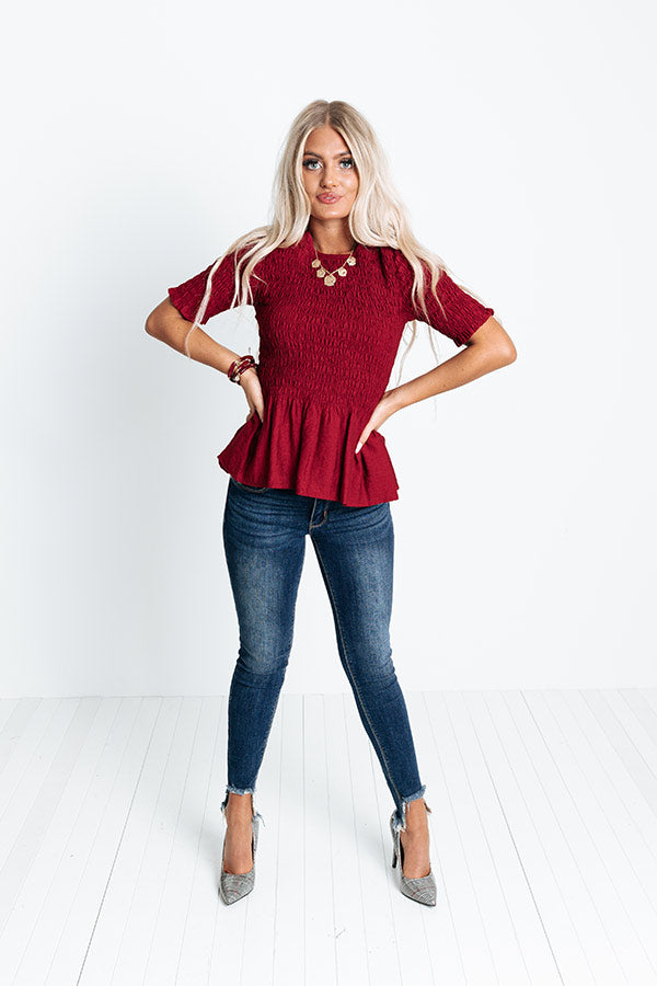 Fine And Divine Smocked Top In Crimson