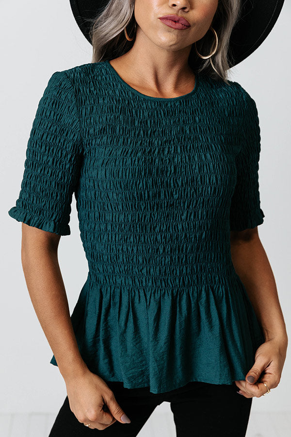 Fine And Divine Smocked Top In Hunter Green