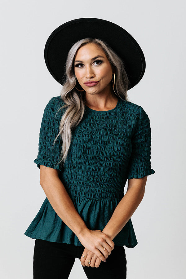 Fine And Divine Smocked Top In Hunter Green