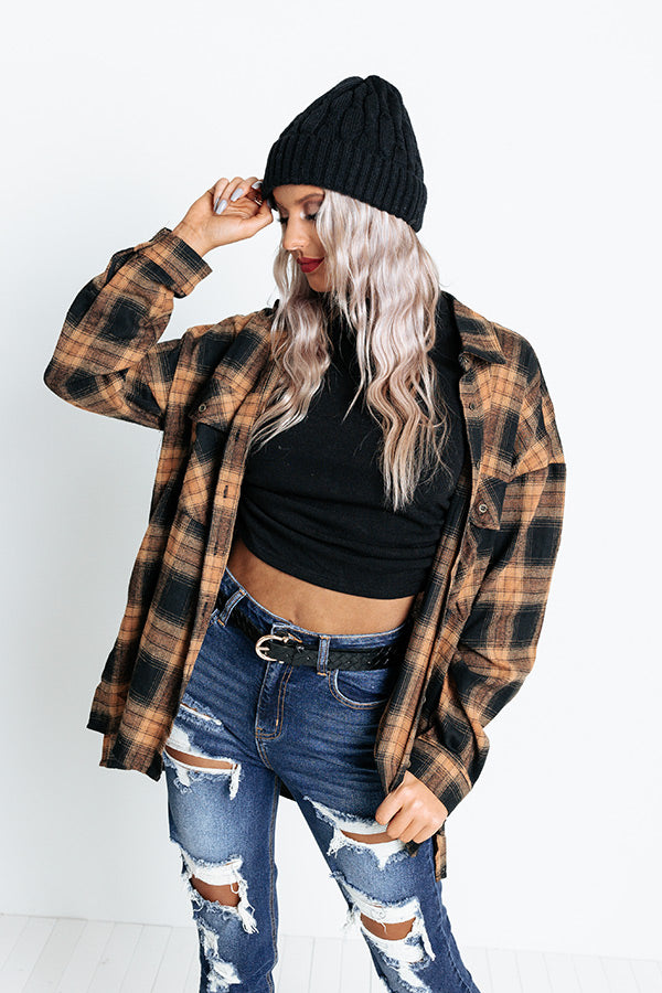 Pouring Cider Flannel Top In Camel