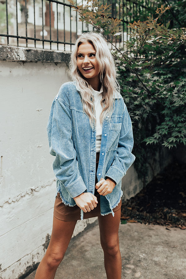 Corduroy Cutie Button Up Top In Blue