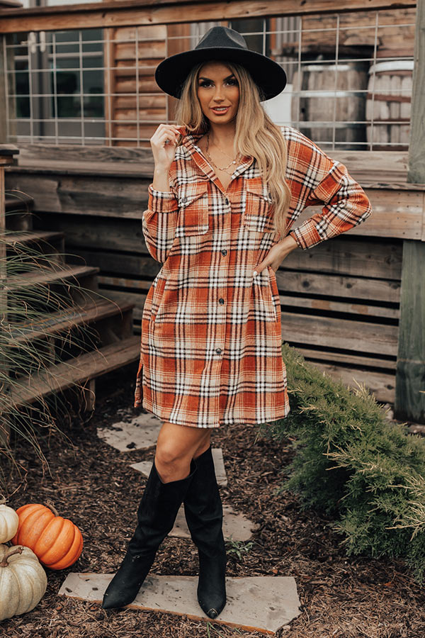 Central Park Perks Plaid Dress In Rust