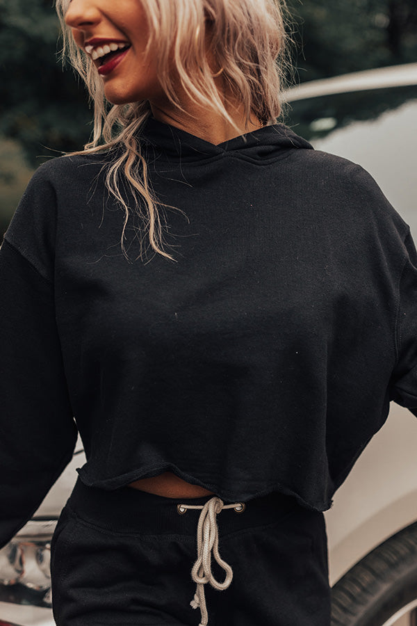 Hint Of Cozy Crop Hoodie In Black