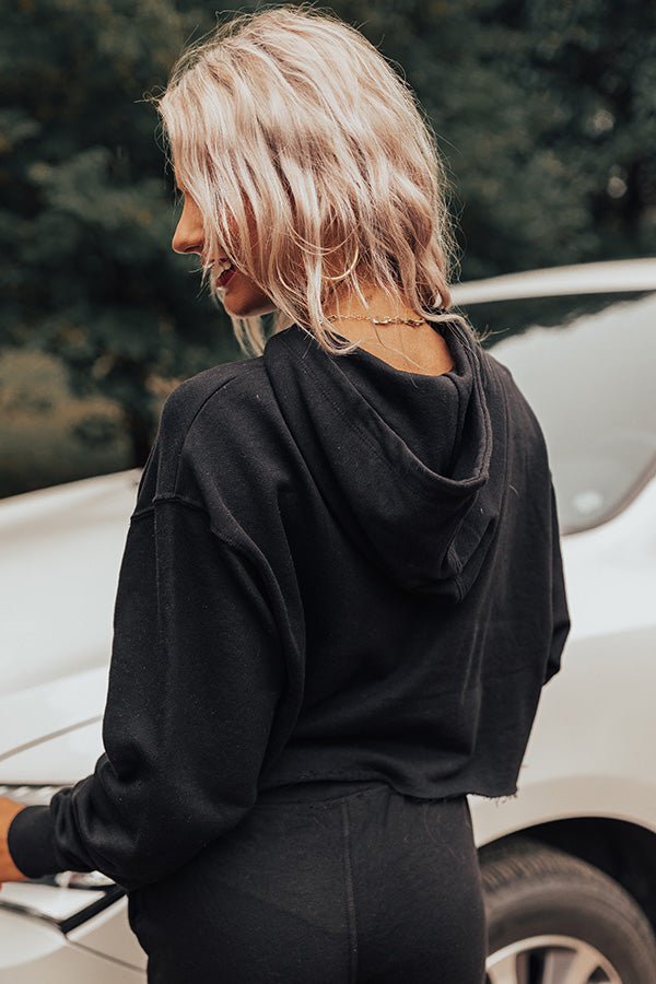 Hint Of Cozy Crop Hoodie In Black