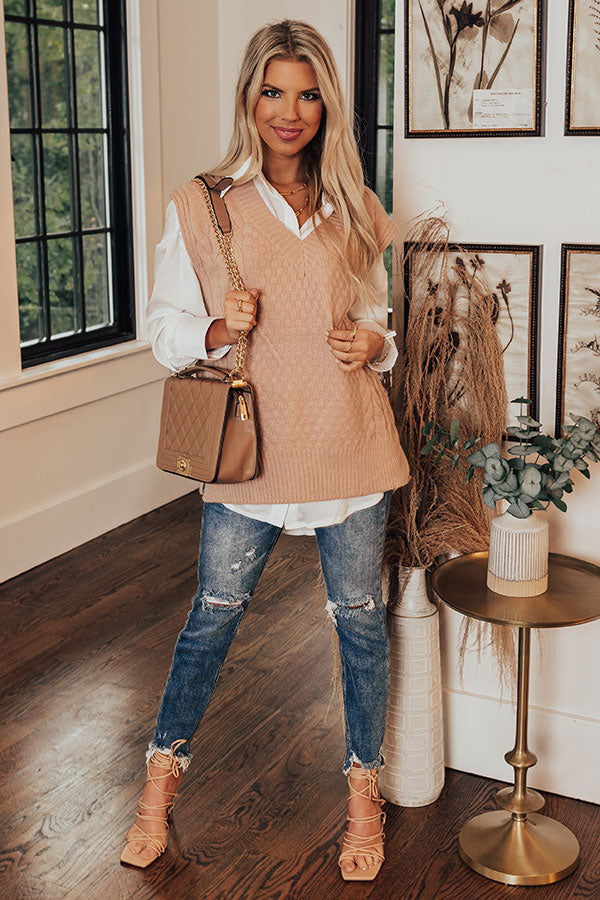 Cue The Calm Cable Knit Sweater Top In Latte
