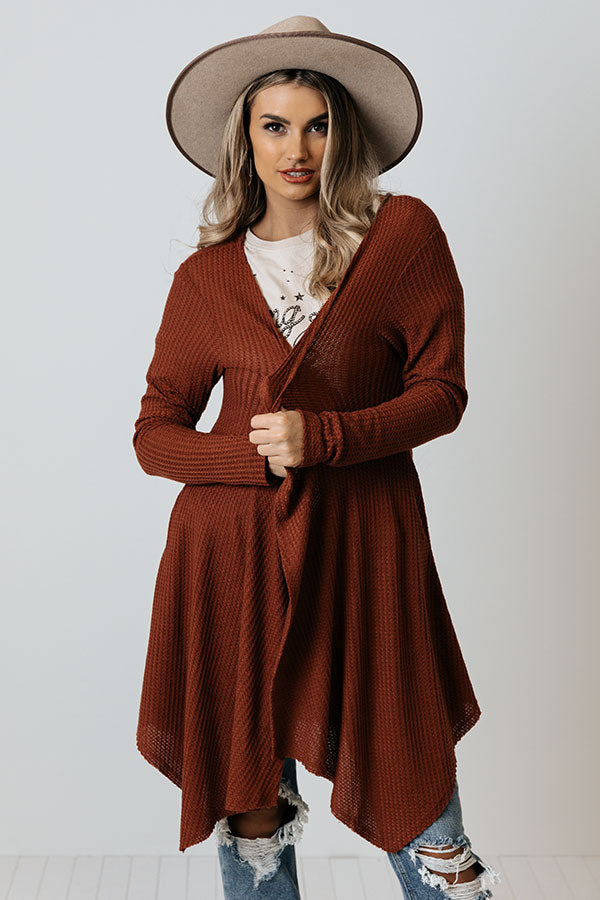 Coolest Feeling Waffle Knit Cardigan In Rust