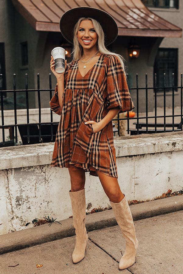 brown plaid babydoll dress Andy Babydoll Dress - Brown