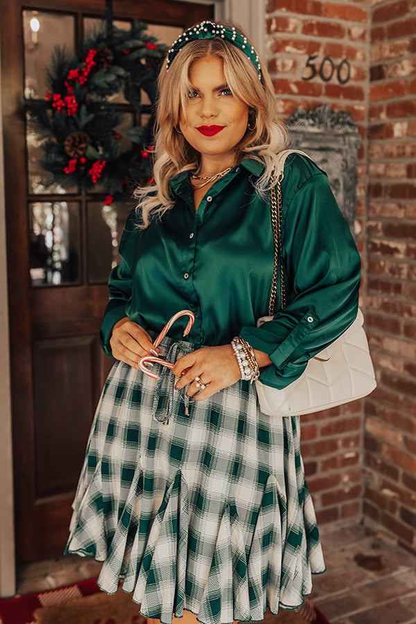 Small Town Holiday Skirt In Green Curves
