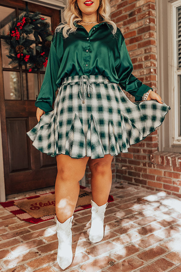 Small Town Holiday Skirt In Green Curves