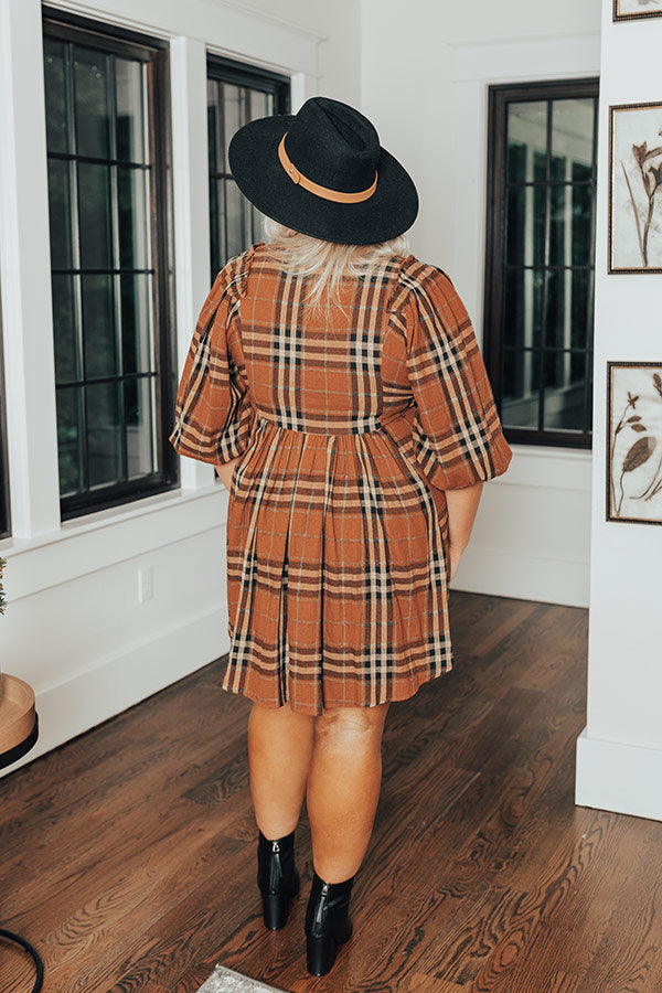 Yearn For More Plaid Babydoll Dress in Camel Curves Yearn For More Plaid Babydoll Dress in Camel Curves