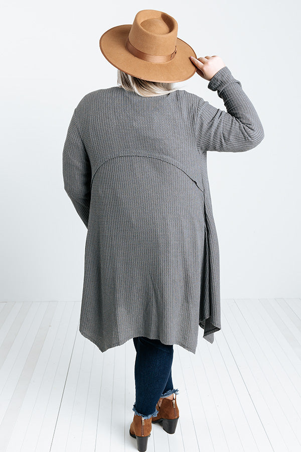 Coolest Feeling Waffle Knit Cardigan In Dark Grey Curves Image - 4